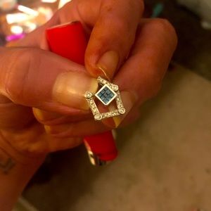 Blue Diamond and White Diamond Stud Turn Dangle Earring